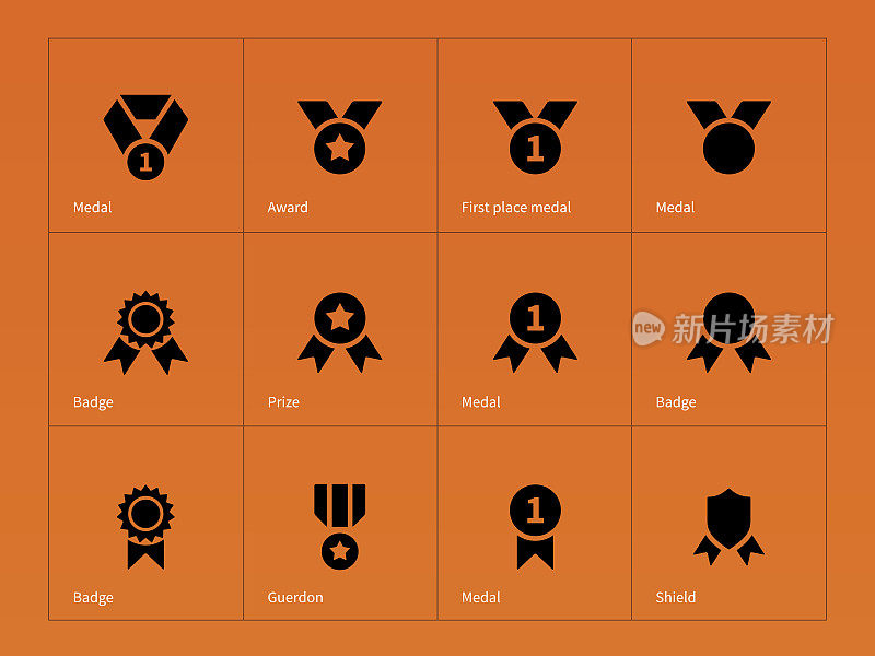 Medal and cup icons on orange background